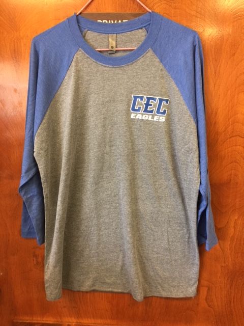 CEC Eagles Left Chest logo Raglan 3/4 sleeve Gary/Heather Royal